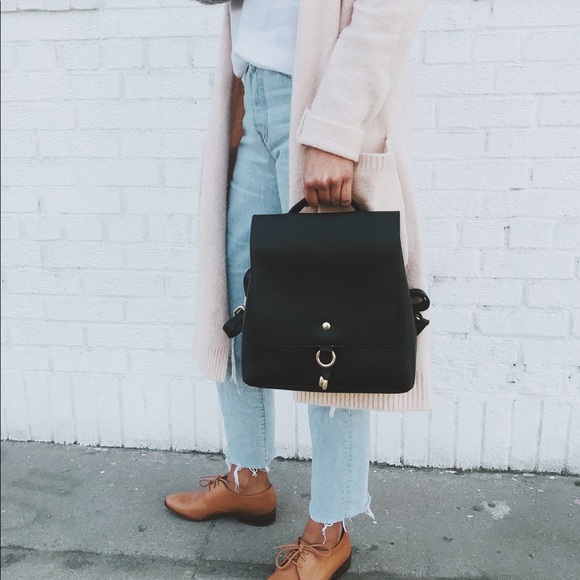 Minimal Vegan Leather Black Backpack  Bag - Picture 2 of 8